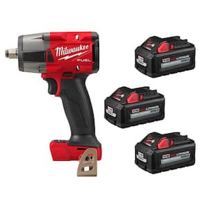 M18 FUEL 18V Lith-Ion Brushless Cordless Mid Torque 1/2 in. Impact Wrench w/(3) High Output Battery Pack 6.0Ah