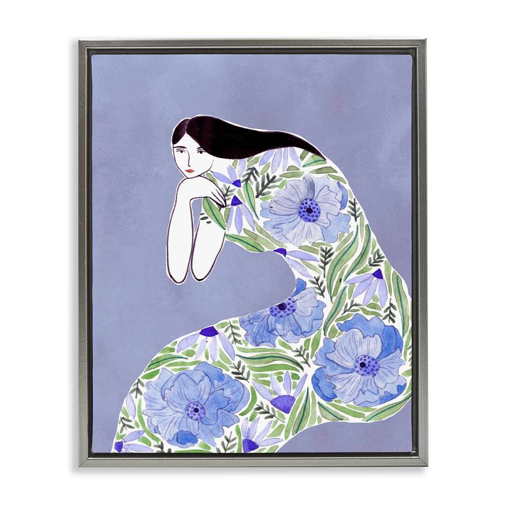Blue Floral Dress by Melissa Wang Gray Floater Frame People Graphic Art Print 21 in. x 17 in. price history on PriceWatchPro