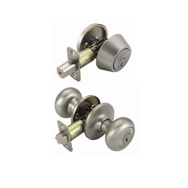 Cambridge Satin Nickel Entry Knob and Single Cylinder Deadbolt Combo Cambridge Satin Nickel Entry Knob and Single Cylinder Deadbolt Combo