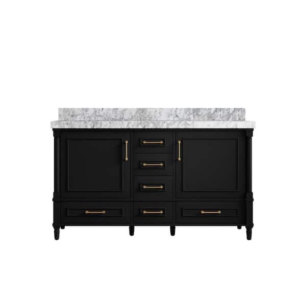Willow Collections Hudson 60 in. W x 22 in. D x 36 in. H Double Sink Bath Vanity in Black with 2 in. Carrara Marble Top