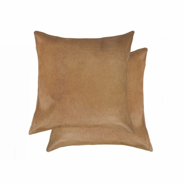 HomeRoots Tan Solid Cotton 18 in. x 18 in. Throw Pillow (Set of 2)