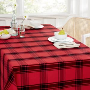 120 in. W x 60 in. L Red/Black Checkered Cotton Blend Tablecloth
