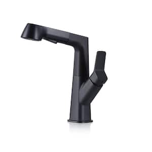 Single Handle Single Hole Bathroom Faucet with Swivel Spout Pull Out Liftable Brass Bathroom Sink Taps in Matte Black