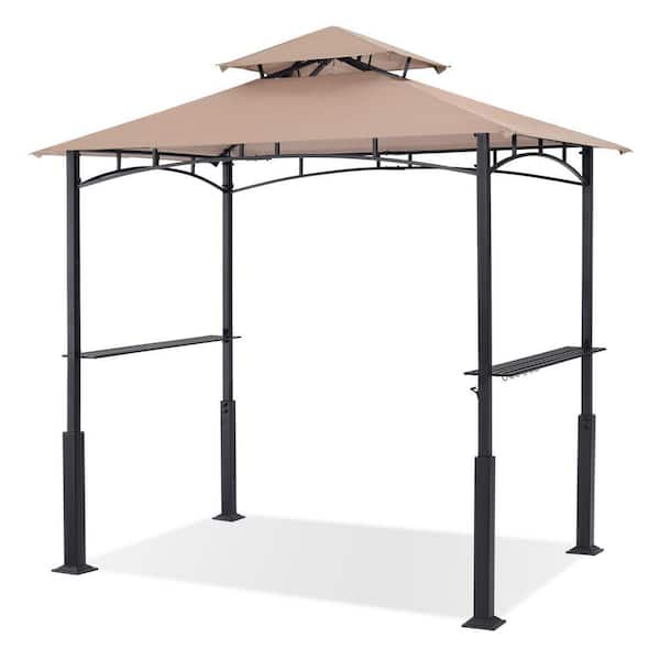 5 ft. x 8 ft. Khaki Outdoor Patio Grill Gazebo with Powder Coated Steel Frames and LED Light