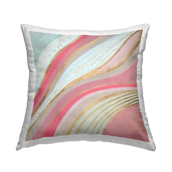 Pink Glam Modern Stripes Pink Square Outdoor Throw Pillow