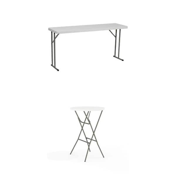 Kathryn 60 in. L Rectangle Event and Elon 31.25 in. L Round Bar, Granite White Plastic Folding Tables Combo