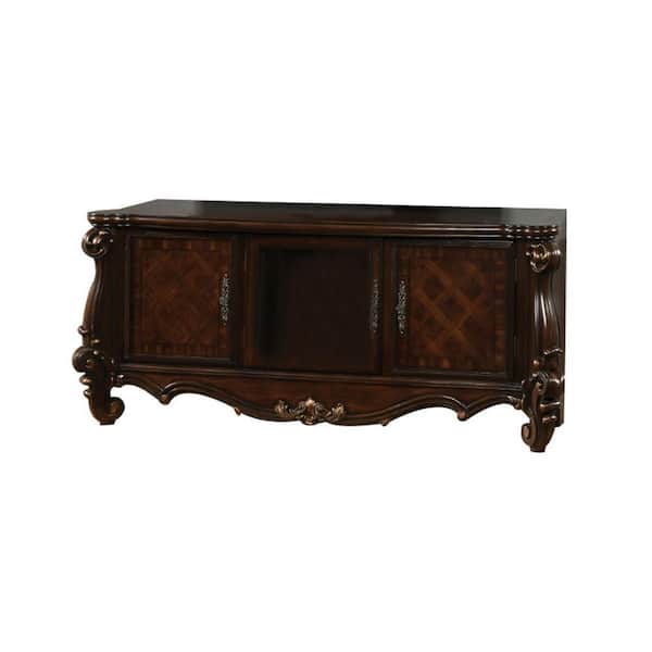 Benjara 74 in. Cherry Oak Brown Wood TV Stand Fits TVs up to 72 in. with 3-Doors