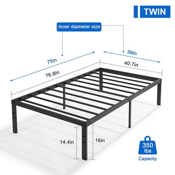 Bed Frames Black Metal Frame Twin Platform Bed with Steel Slat，No Box Spring Needed, 14.4 Inch Platform Bed, Size 2