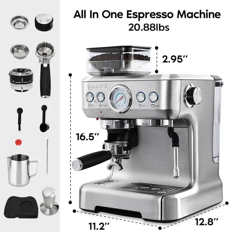Casabrews Silver Stainless Steel Super Automatic Espresso Machine with Grinder