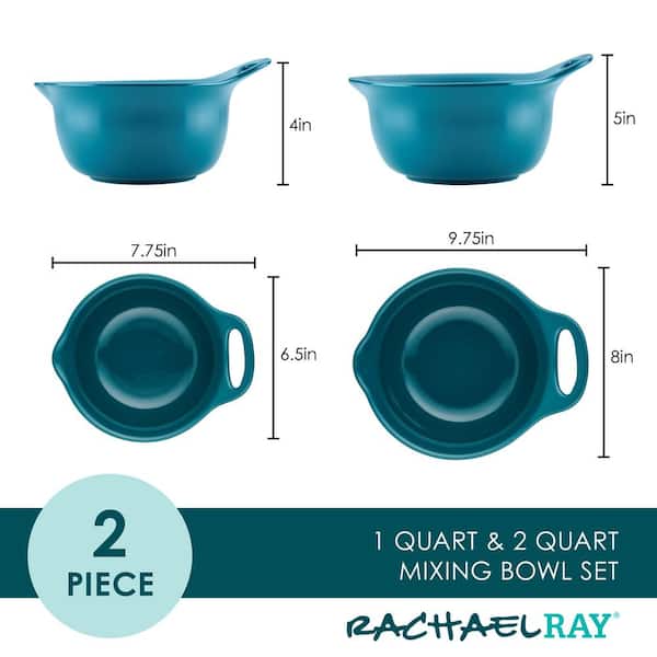 Rachael Ray 2-Piece Ceramic Mixing Bowl Set, Teal
