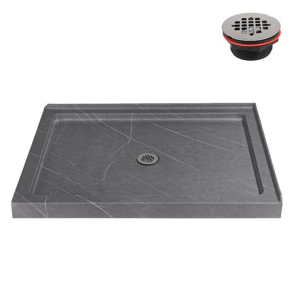NTM-686-48GR-CR 48 in. x 36 in. Corner Acrylic Shower Pan Base in Matte Grey with Center Drain, Drain Included