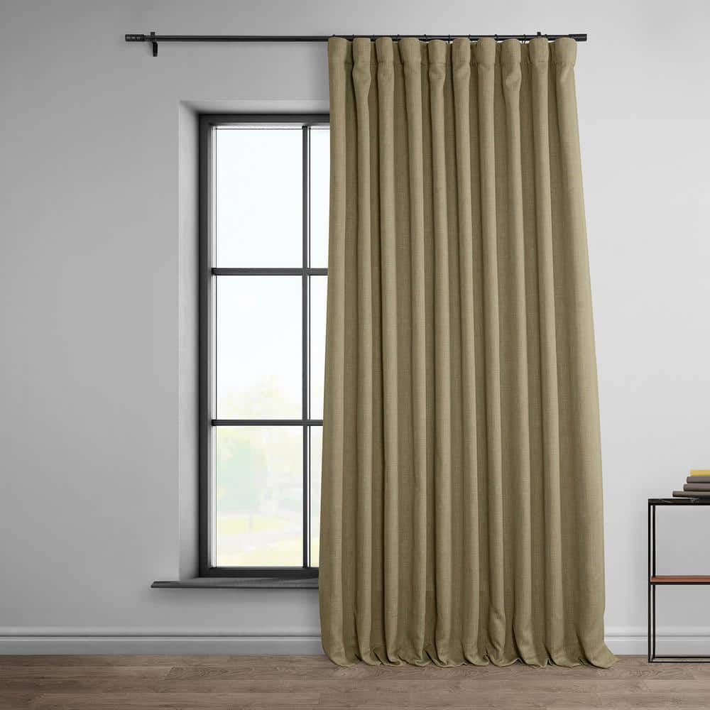 Exclusive Fabrics & Furnishings Nomad Tan Beige Faux Linen Extra Wide 108 in. L x 100 in. W Room Darkening Rod Pocket Curtain (1-Panel)