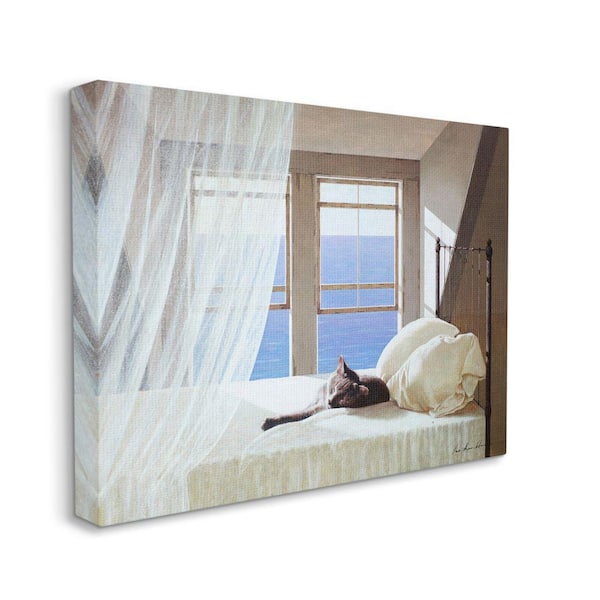 Stupell Industries "Cat Resting on White Oceanside Nautical Painting" by Zhen-Huan Lu Unframed Animal Canvas Wall Art Print 16 in. x 20 in.