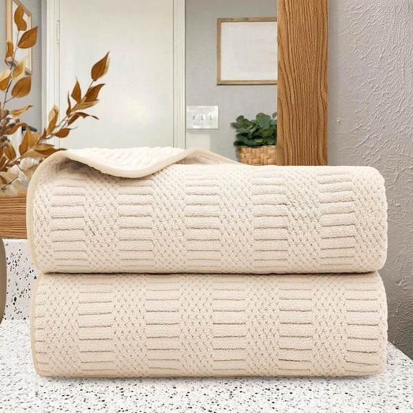2 Pack Almond Microfiber Jacquard Velvet Bath Towels 30 in. x 60 in.