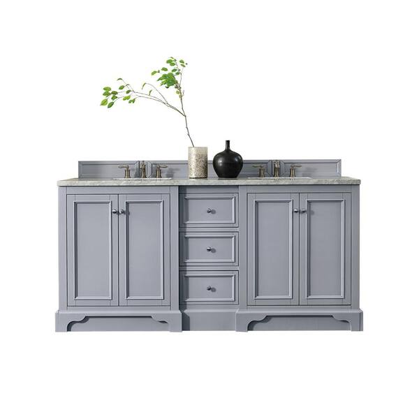 James Martin Vanities De Soto 72 in. W Double Vanity in Silver Gray with Marble Vanity Top in Carrara White with White Basin