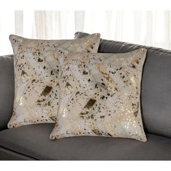 Natural, Gold Geometric Polyester 18 in. x 18 in. Throw Pillow Set of 2