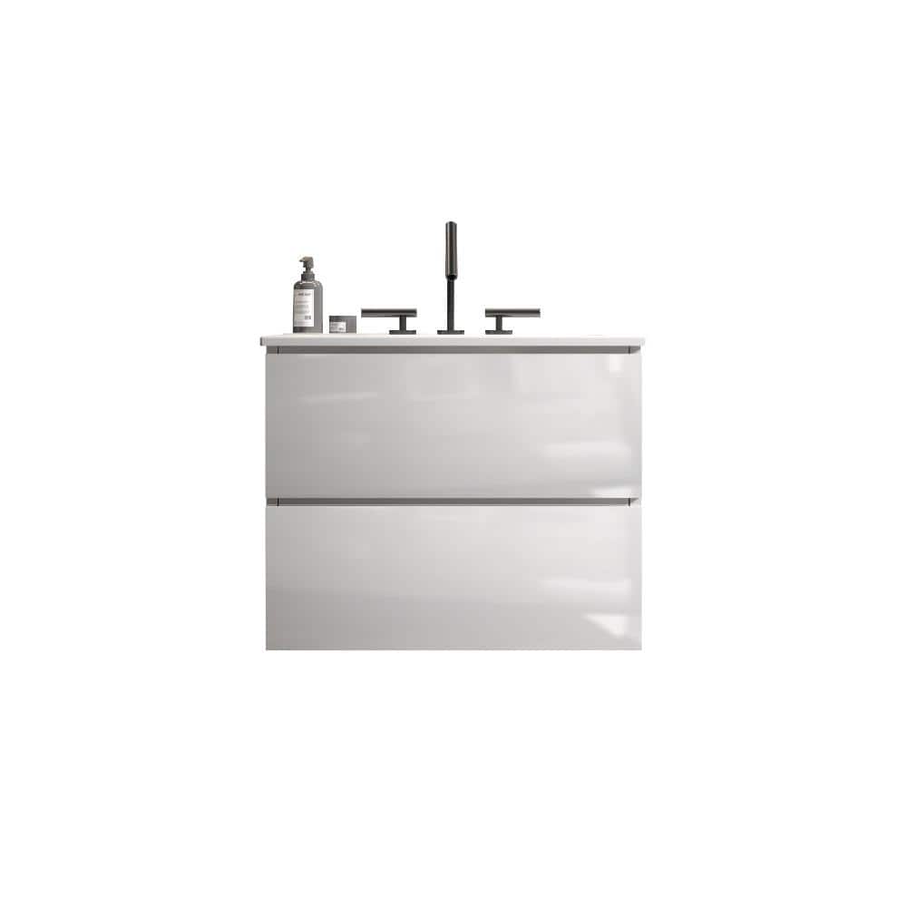 24 in. Wall-Mounted Glossy White Bath Vanity with White Ceramic Top Pre-assembled price history on PriceWatchPro