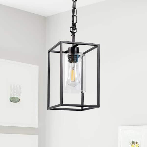Black 1-Light Pendant Lighting with Glass Shade, Versatile Hanging Light for Kitchen Island and Living Room