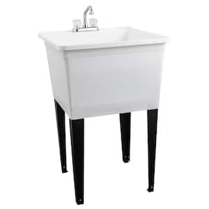 24.75 in. x 22.88 in. White Thermoplastic Freestanding Utility Sink with Chrome Finish Faucet