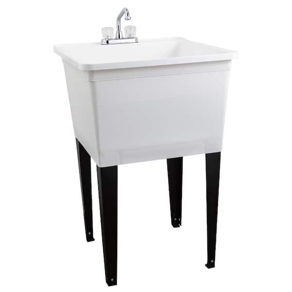 TEHILA 24.75 in. x 22.88 in. White Thermoplastic Freestanding Utility Sink with Chrome Finish Faucet