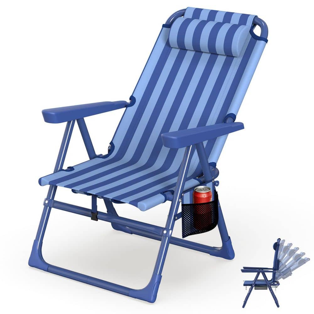 Folding Beach Chair w/ Cup Holder, High-Back Recliner, 350 lbs. Heavy-Duty Metal Outdoor Chair w/ Shoulder Straps price history on PriceWatchPro