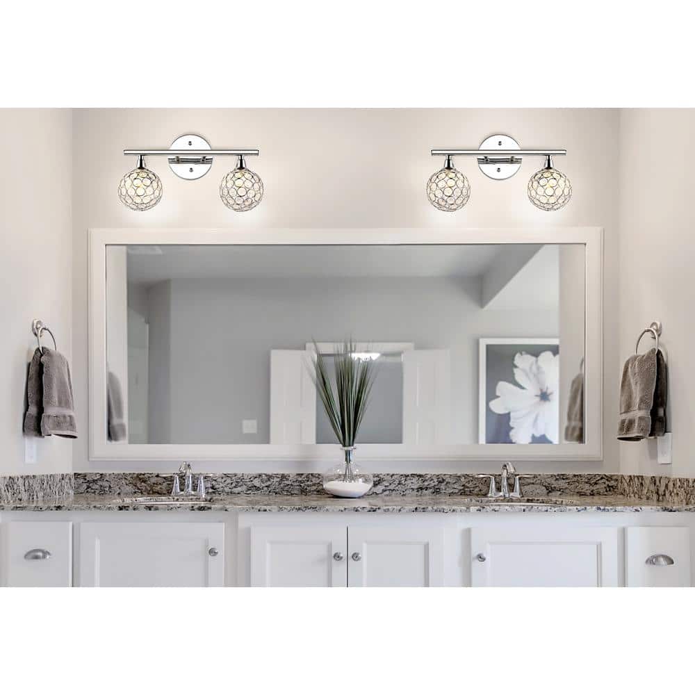 Maeve 13" Chrome 2-Light Iron and Glass Vanity Light