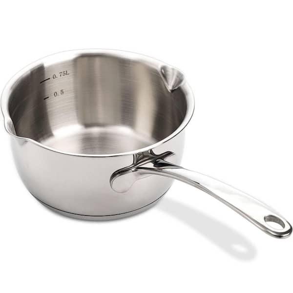 Stainless Steel Butter Warmer Pan, 0.8 qt. Measuring Sauce Pan with Dual Pour Spout, Small Milk Butter Melting Pot