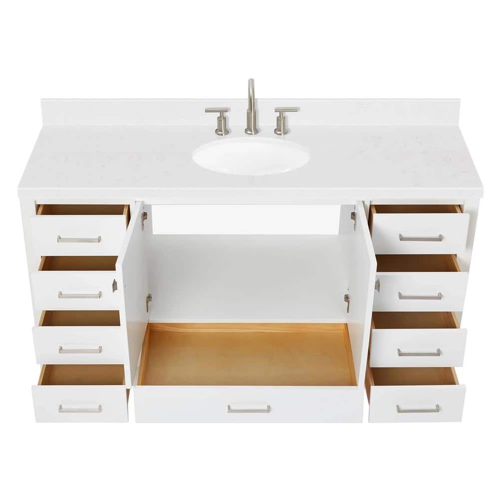 Cambridge 60" White Hardwood Freestanding Single Vanity Set