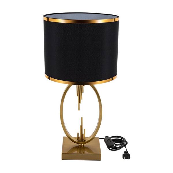 OUKANING 18.1 in. Gold Modern Plug-In Task & Reading Table Lamp with Black Acrylic Shade for Bedroom Living Room Study Room