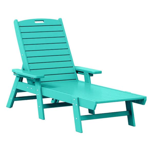 Harlo Turquoise HDPE All Weather Fade Proof Plastic Reclining Adjustable Backrest Outdoor Patio Chaise Lounge Armchair