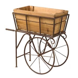 26 in. Wooden Wagon Planter/Drink Holder with Wheels