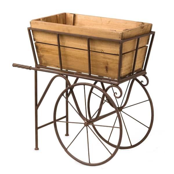 Evergreen 26 in. Wooden Wagon Planter/Drink Holder with Wheels
