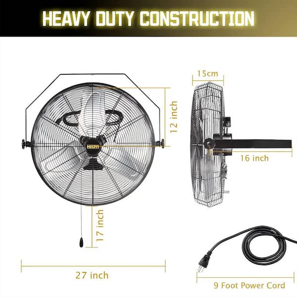 24 in. 2 Speeds Heavy-Duty Industrial Wall Mounted Fan in Yellow with 1/3 HP Premium TEAO Enclosed Motor, 9100 CFM