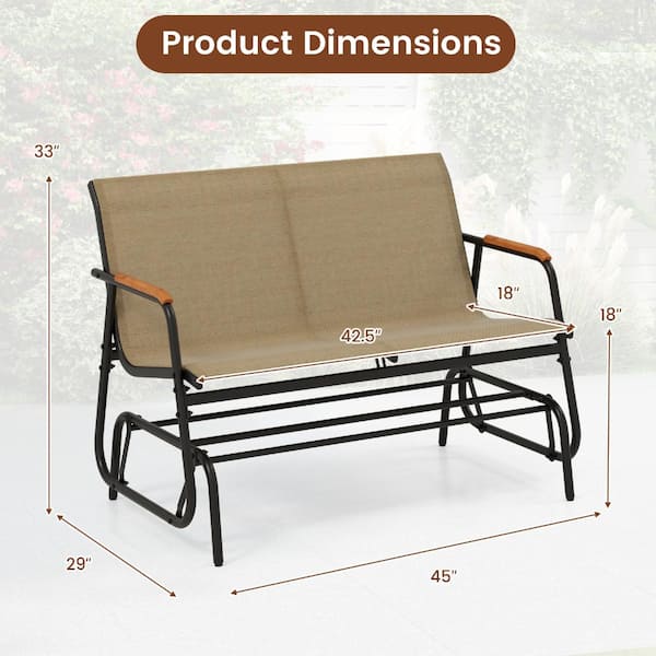 Outdoor Metal Rocking Bench Ecooso 45 in. W Metal Outdoor Glider Bench Seats 2 with Teak Armrests ...