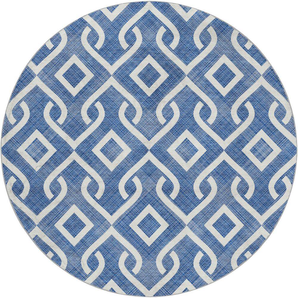 Dream Shag Premium Machine Washable Abstract ADS621 Blue 8 ft. x 8 ft. Round Rug price history on PriceWatchPro