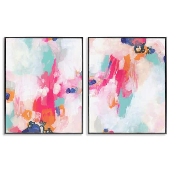 Stupell Industries Pink and Pastel Splotches by June Erica Vess 2 Pieces Black Framed Abstract Giclee Art Print 30 in. x 24 in.
