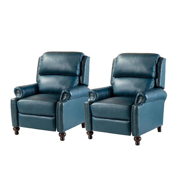 JAYDEN CREATION Elisabete Modern Retro Turquoise Nail Head Trim Genuine Leather Cigar Recliner with Tapered Birch Wood Legs (Set of 2)