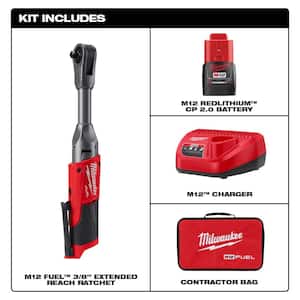 M12 FUEL 12V Lithium-Ion Brushless Cordless 3/8 in. Extended Reach Ratchet Kit with Metric Ratcheting Wrench Set