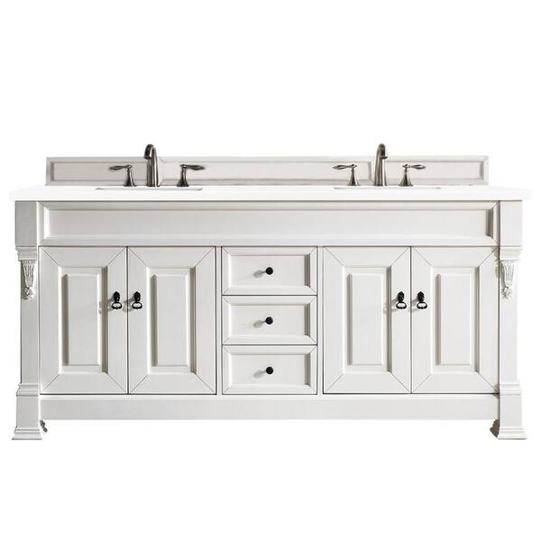James Martin Vanities Brookfield 72.0 in. W x 23.5 in. D x 34.3 in. H Bathroom Vanity in Bright White with White Zeus Quartz Top