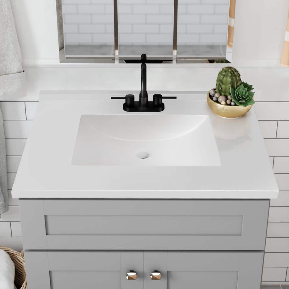 31-Inch Solid White Cultured Marble Vanity Top with Backsplash