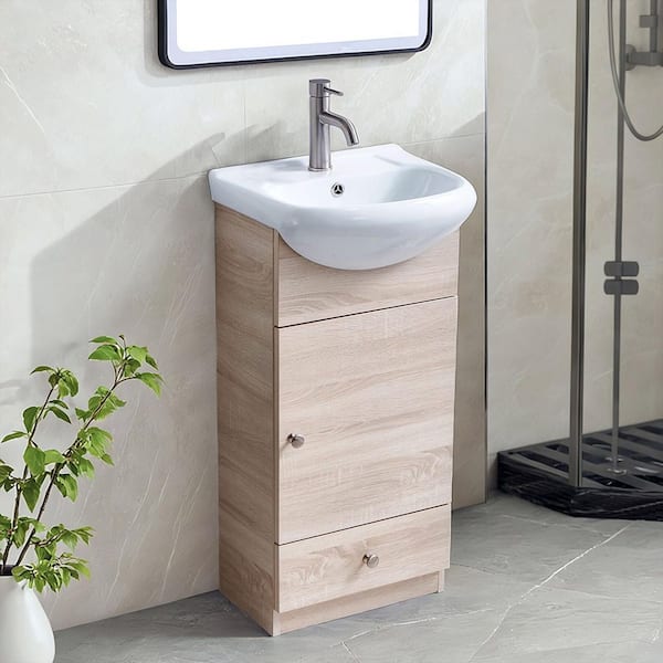 18 in. W Single Bath Vanity in Light Oak with White Ceramic Top Unassembled