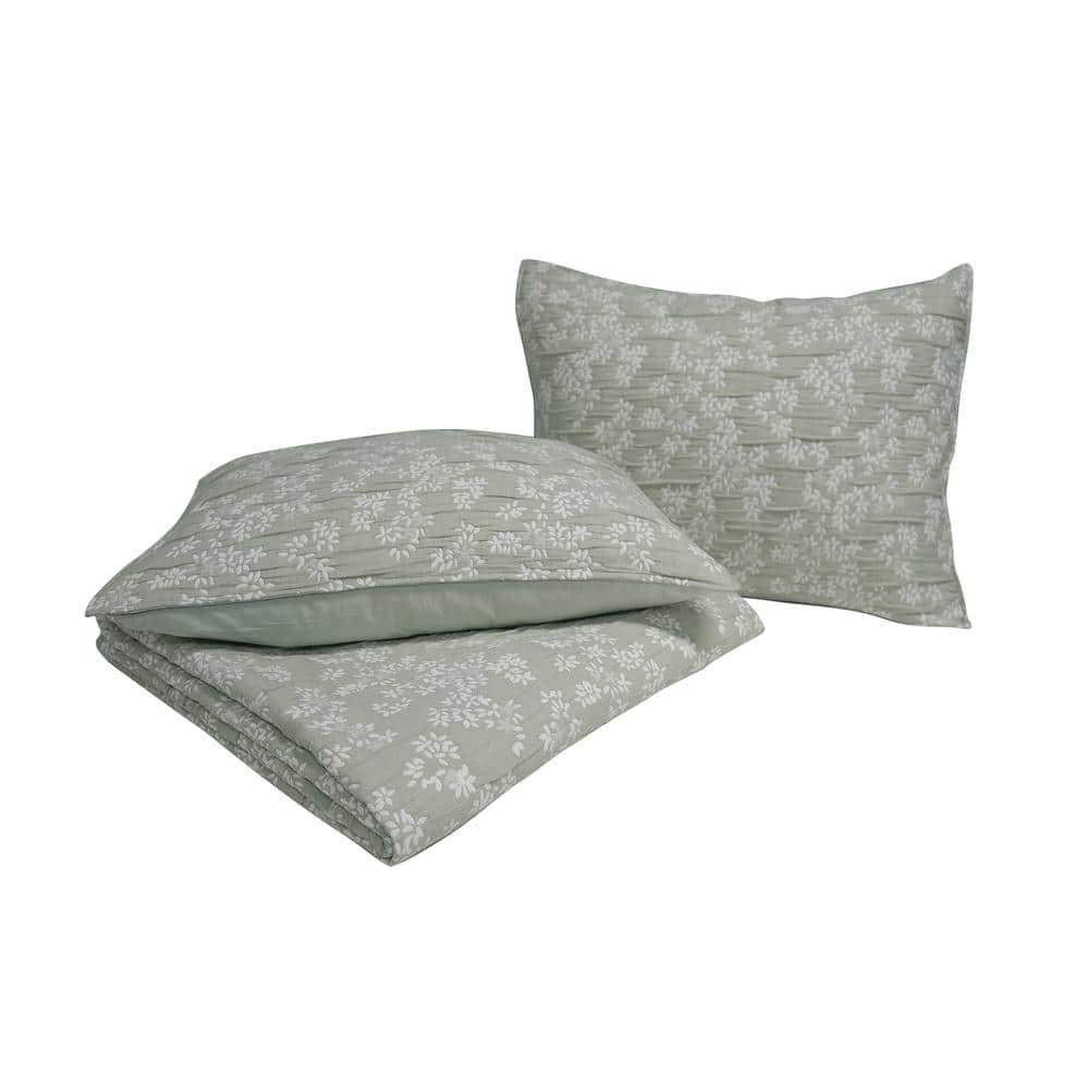 Desert Sage Floral Matelasse Reversible Full Quilt Set