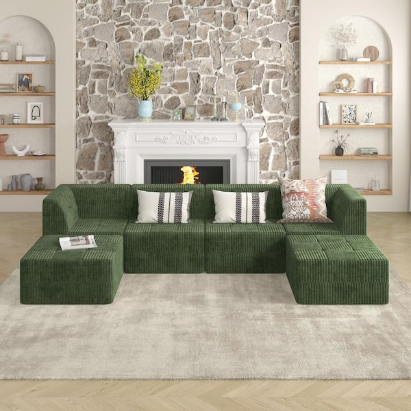 33.1 in. Armless Corduroy Modular Modern Minimalist Style Compressed Single Sofa in Green