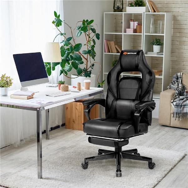 Costway Black Vinyl Seat Massage Gaming Chairs with Arms HW66144BK