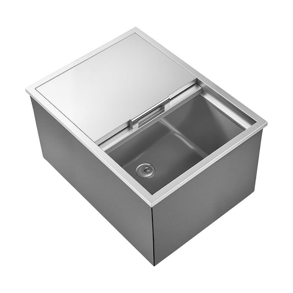 Drop-in IceChest 24x18x13in. Stainless Steel, 57.8 qt. Commercial Ice Bin with Sliding Lid and Drain for Outdoor Kitchen