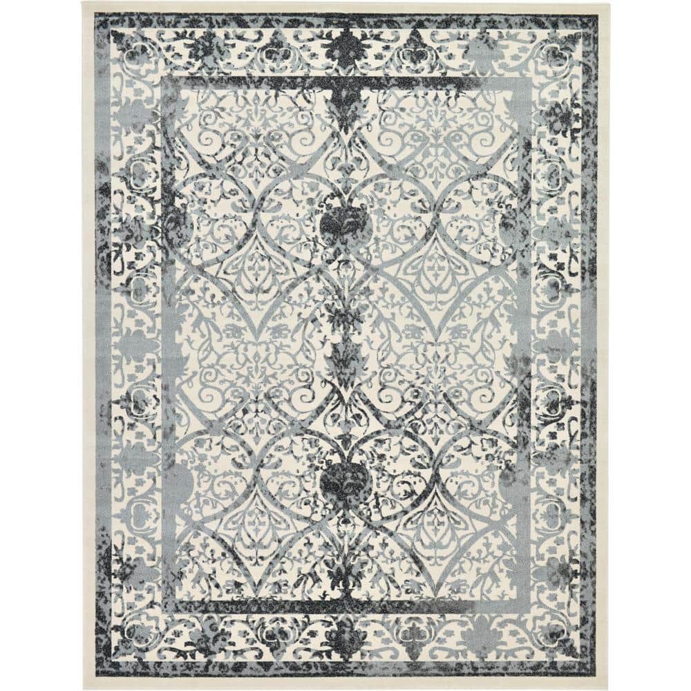 Reversible Gray Synthetic Easy Care Rectangular Rug