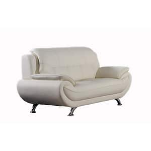 67 in. Ivory and Chrome Leather 2-Seater Loveseat with Chrome Metal Legs