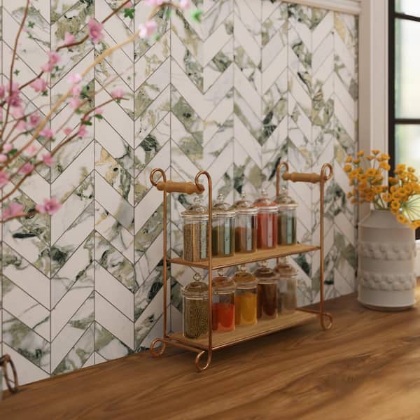 Touche Chevron Jade 12 in. x 12 in. Porcelain Floor and Wall Mosaic Tile (1.02 sq. ft. /Each)