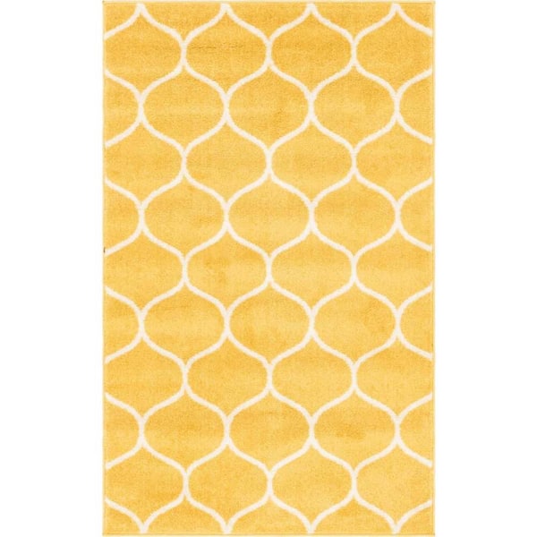 Trellis Frieze Rounded Yellow 3 ft. 3 in. x 5 ft. 3 in. Area Rug
