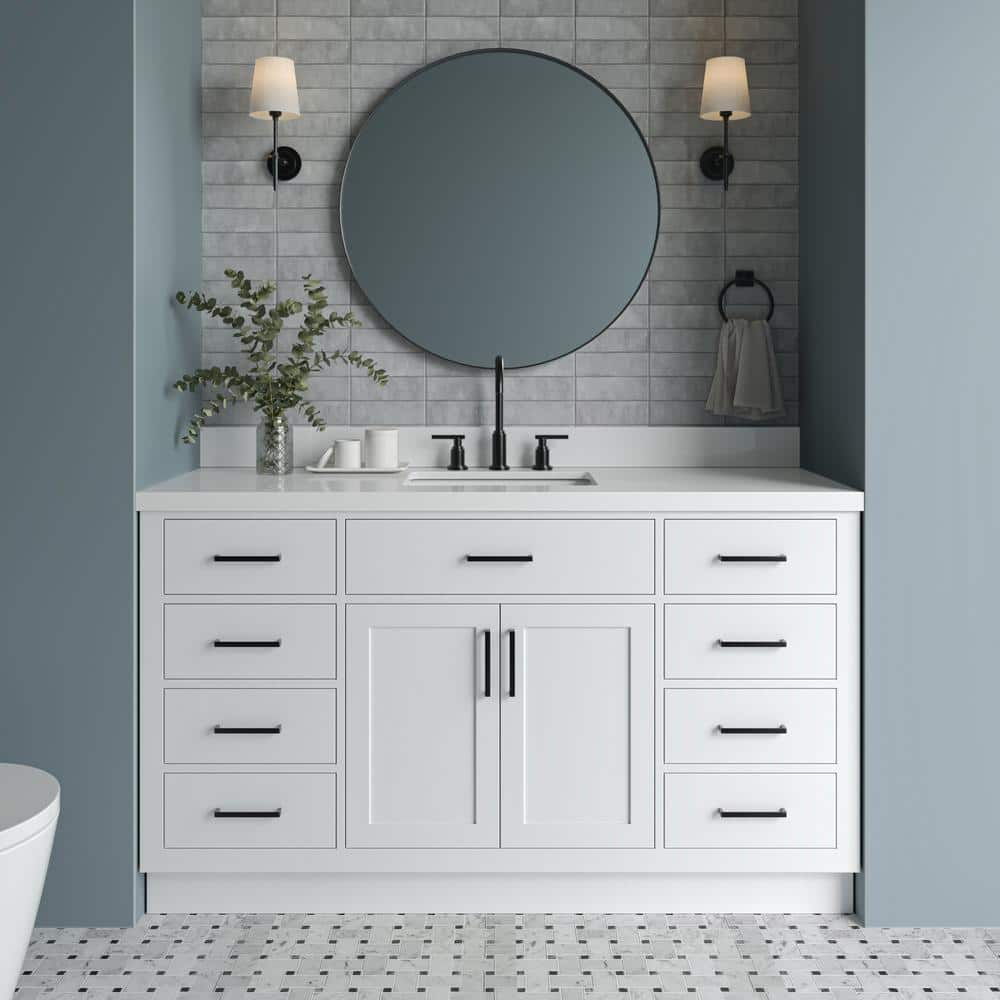 ARIEL Hepburn 61 in. W x 22 in. D x 36 in. H Bath Vanity in White with ...